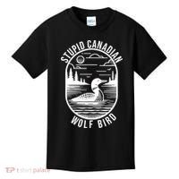 Funny Stupid Canadian Wolf Bird Loon Hockey Wildlife Kids T-Shirt thumb 0