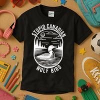 Funny Stupid Canadian Wolf Bird Loon Hockey Wildlife Kids T-Shirt thumb 3
