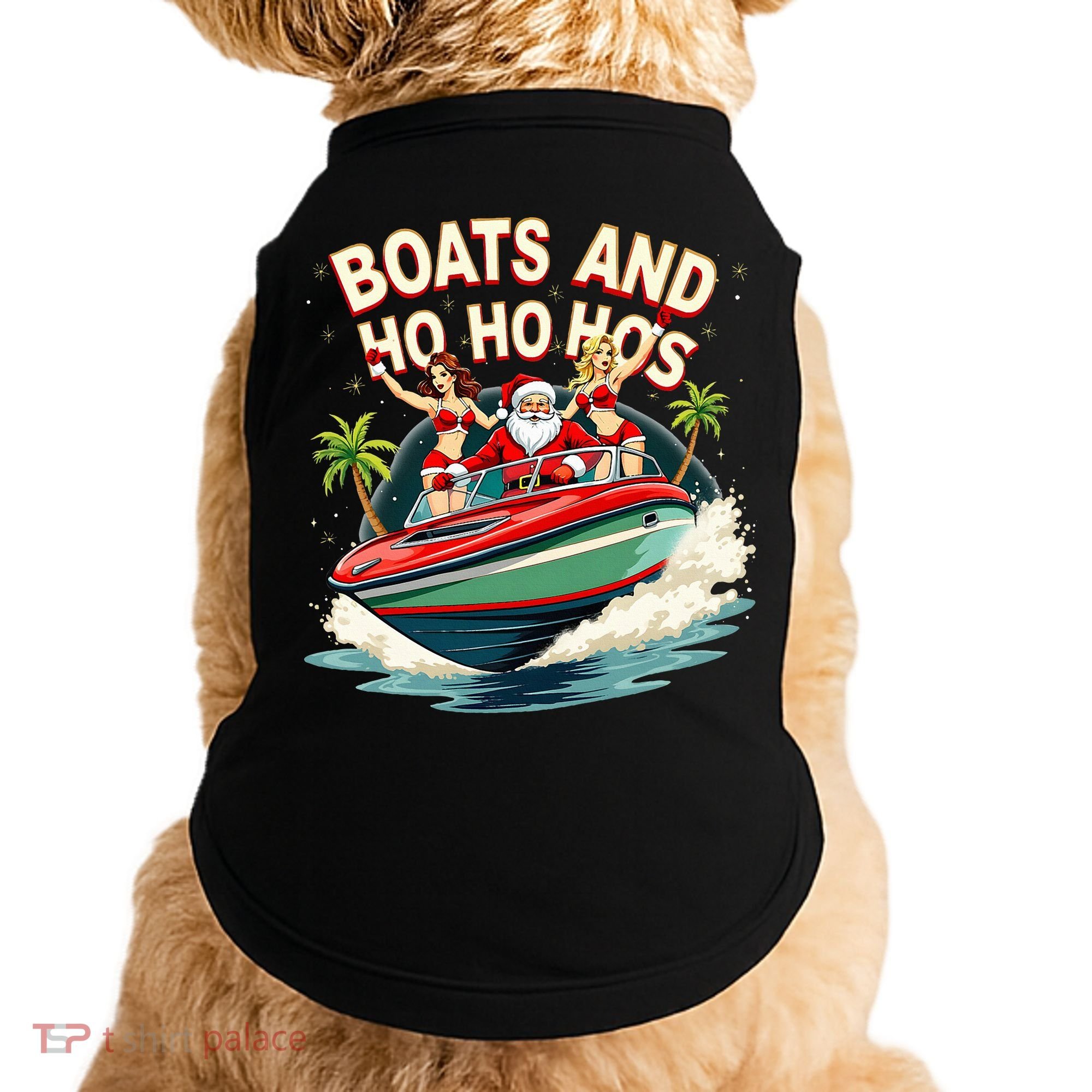 Funny Santa Christmas Boats And Ho Ho Hos Doggie Tank