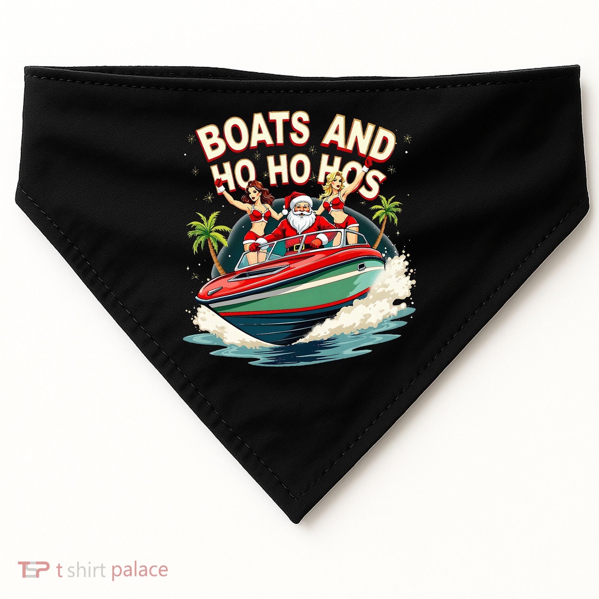 Funny Santa Christmas Boats And Ho Ho Hos USA-Made Doggie Bandana