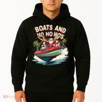 Funny Santa Christmas Boats And Ho Ho Hos Hoodie thumb 2