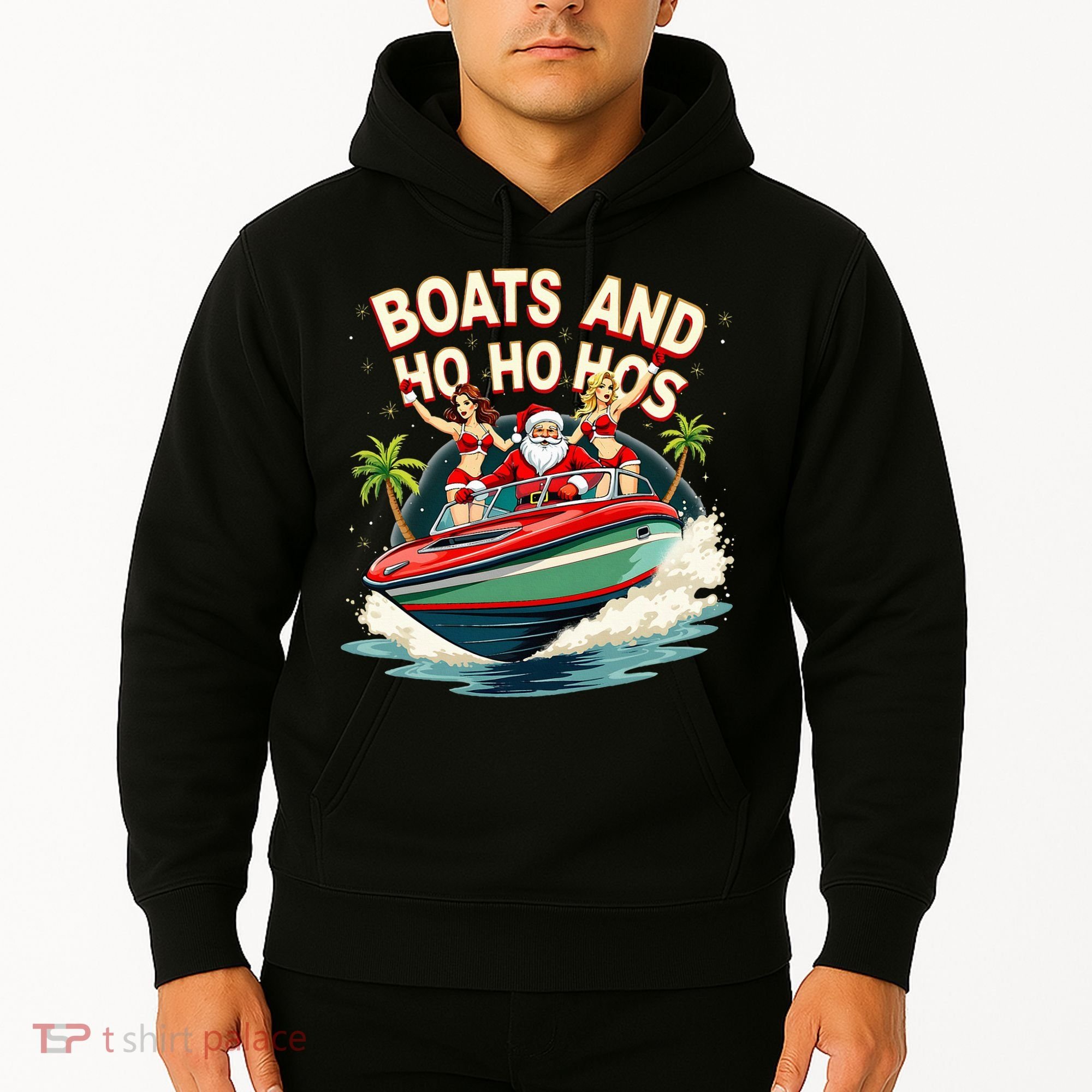 Funny Santa Christmas Boats And Ho Ho Hos Hoodie
