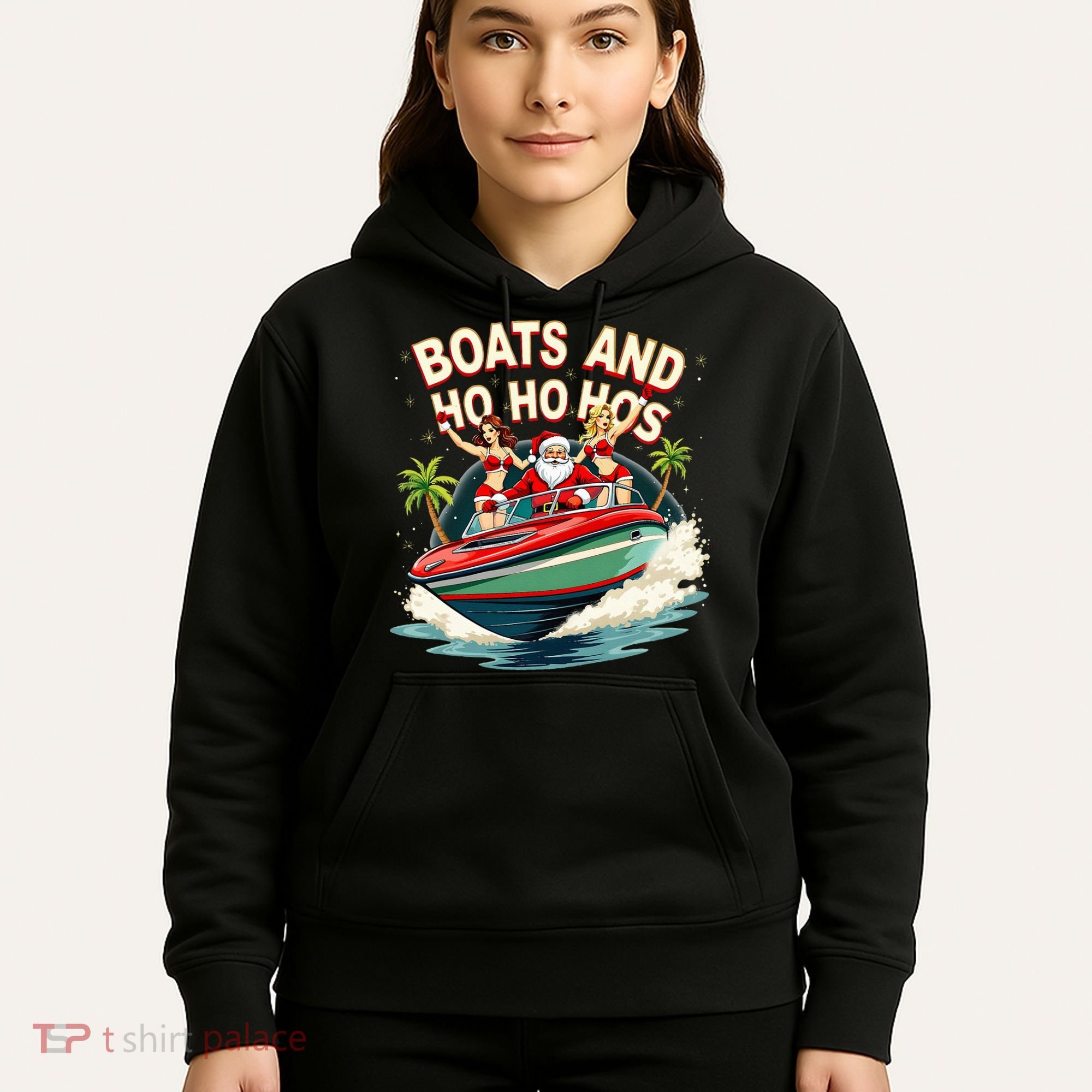 Funny Santa Christmas Boats And Ho Ho Hos Hoodie