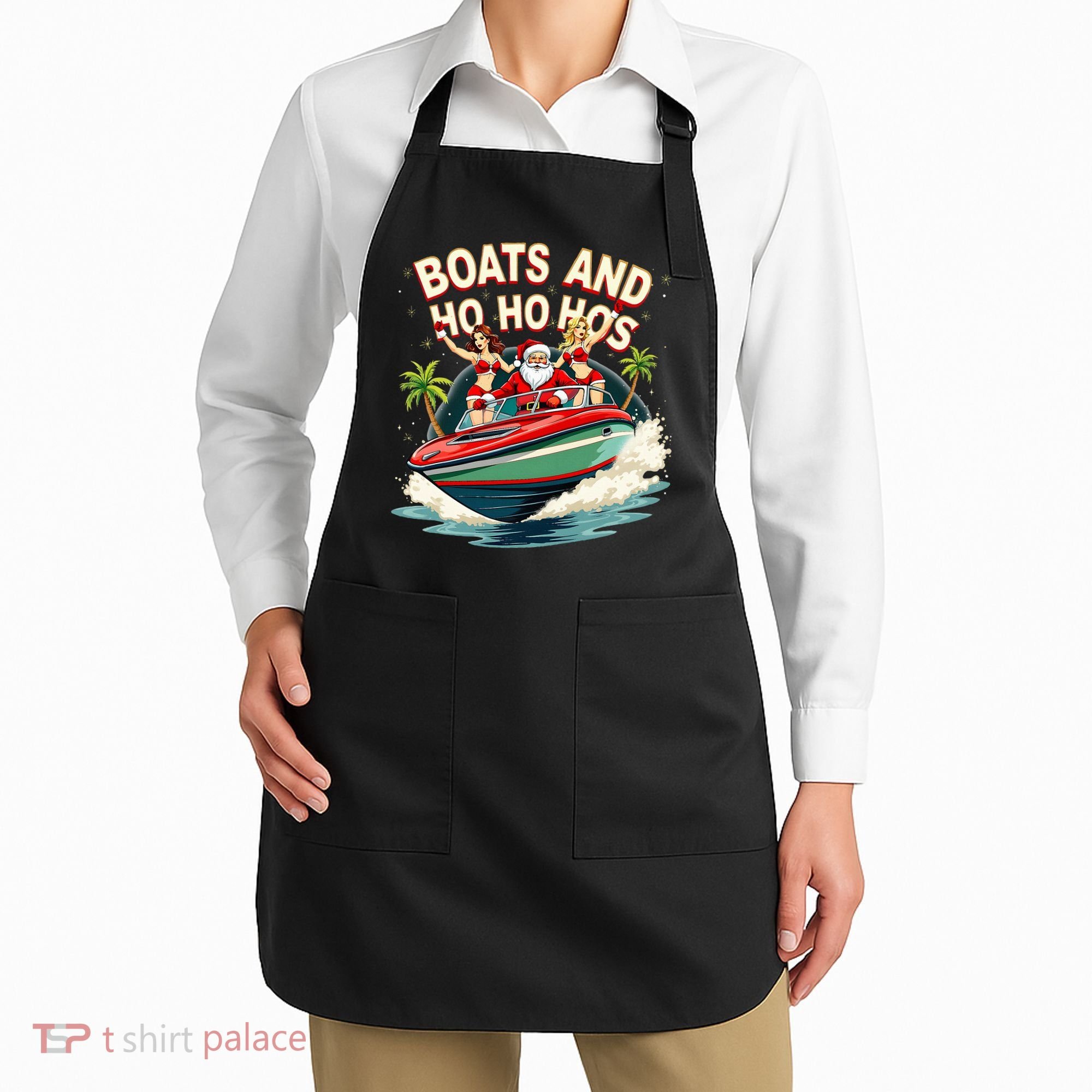 Funny Santa Christmas Boats And Ho Ho Hos Apron