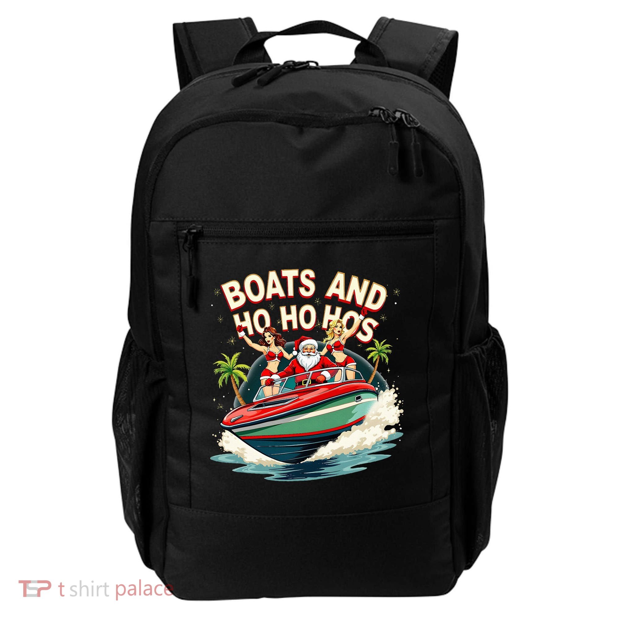 Funny Santa Christmas Boats And Ho Ho Hos Backpack