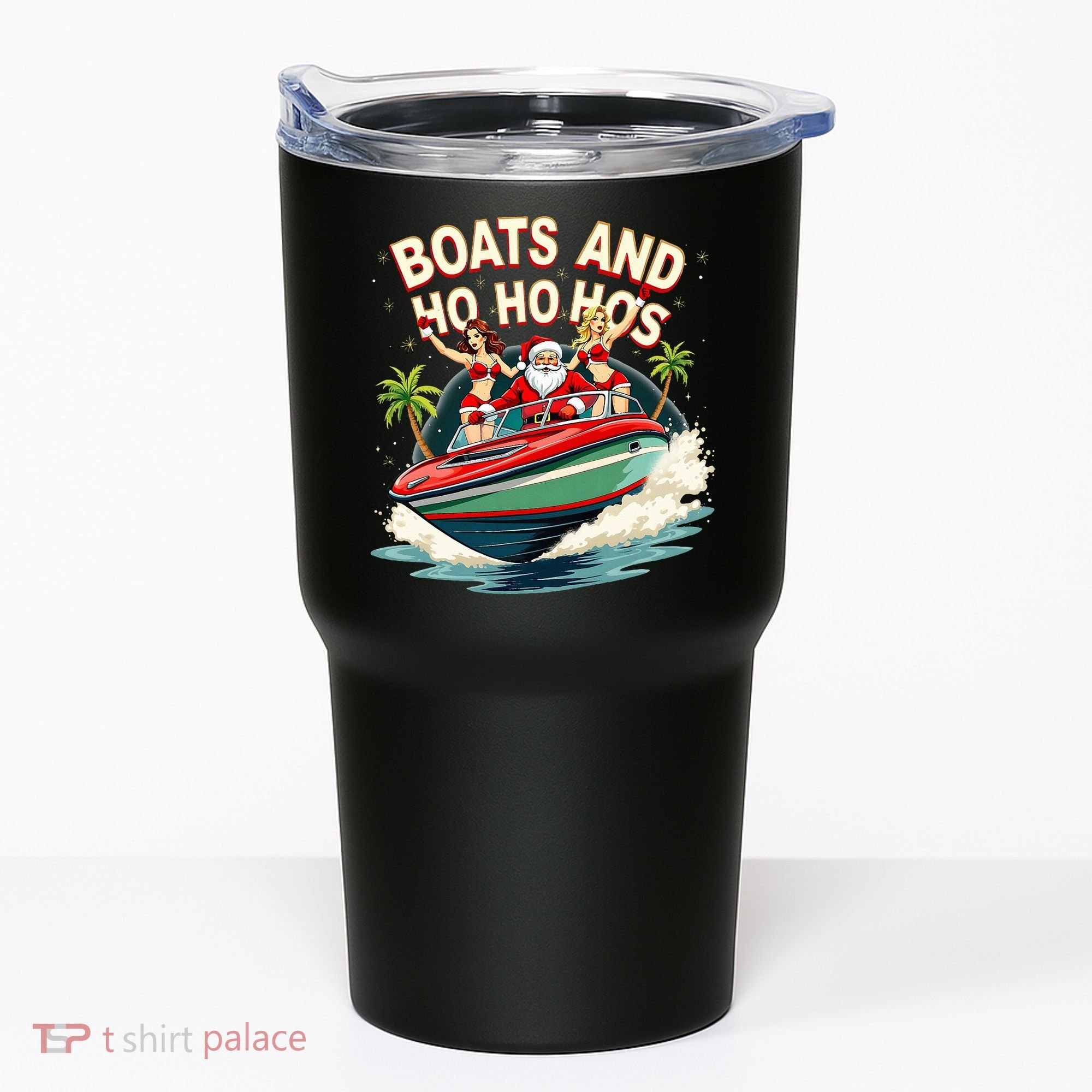 Funny Santa Christmas Boats And Ho Ho Hos Tumbler