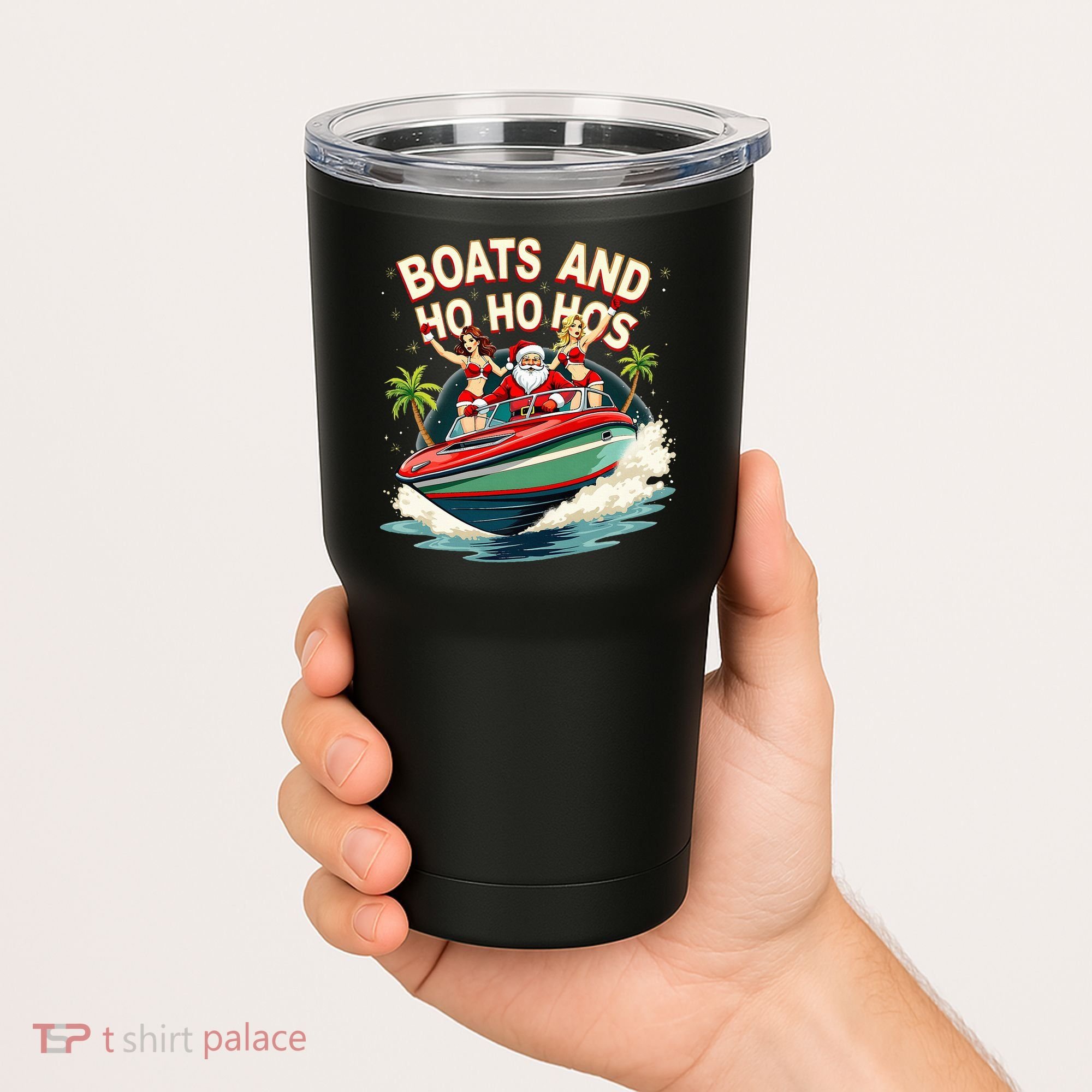 Funny Santa Christmas Boats And Ho Ho Hos Tumbler