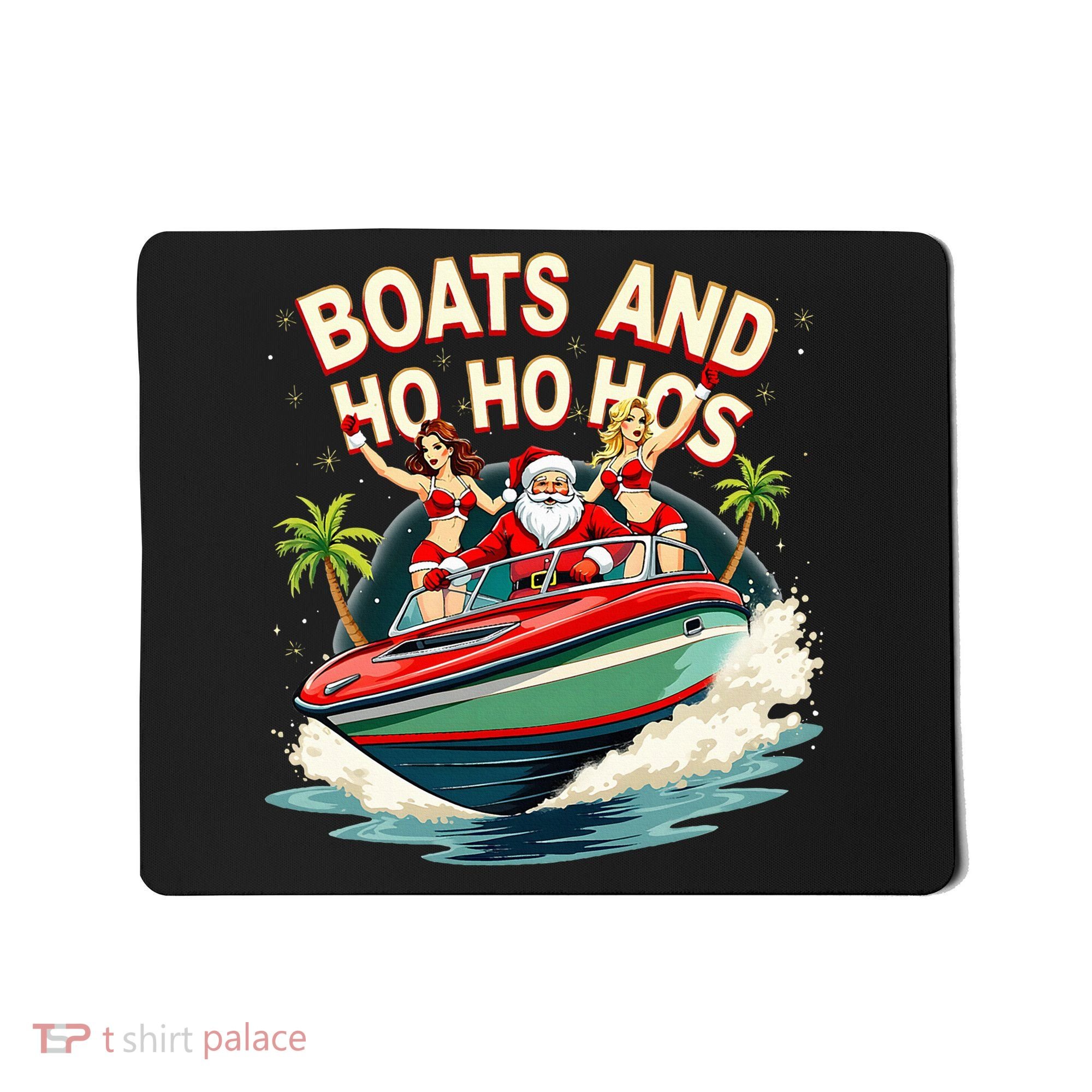 Funny Santa Christmas Boats And Ho Ho Hos Mousepad