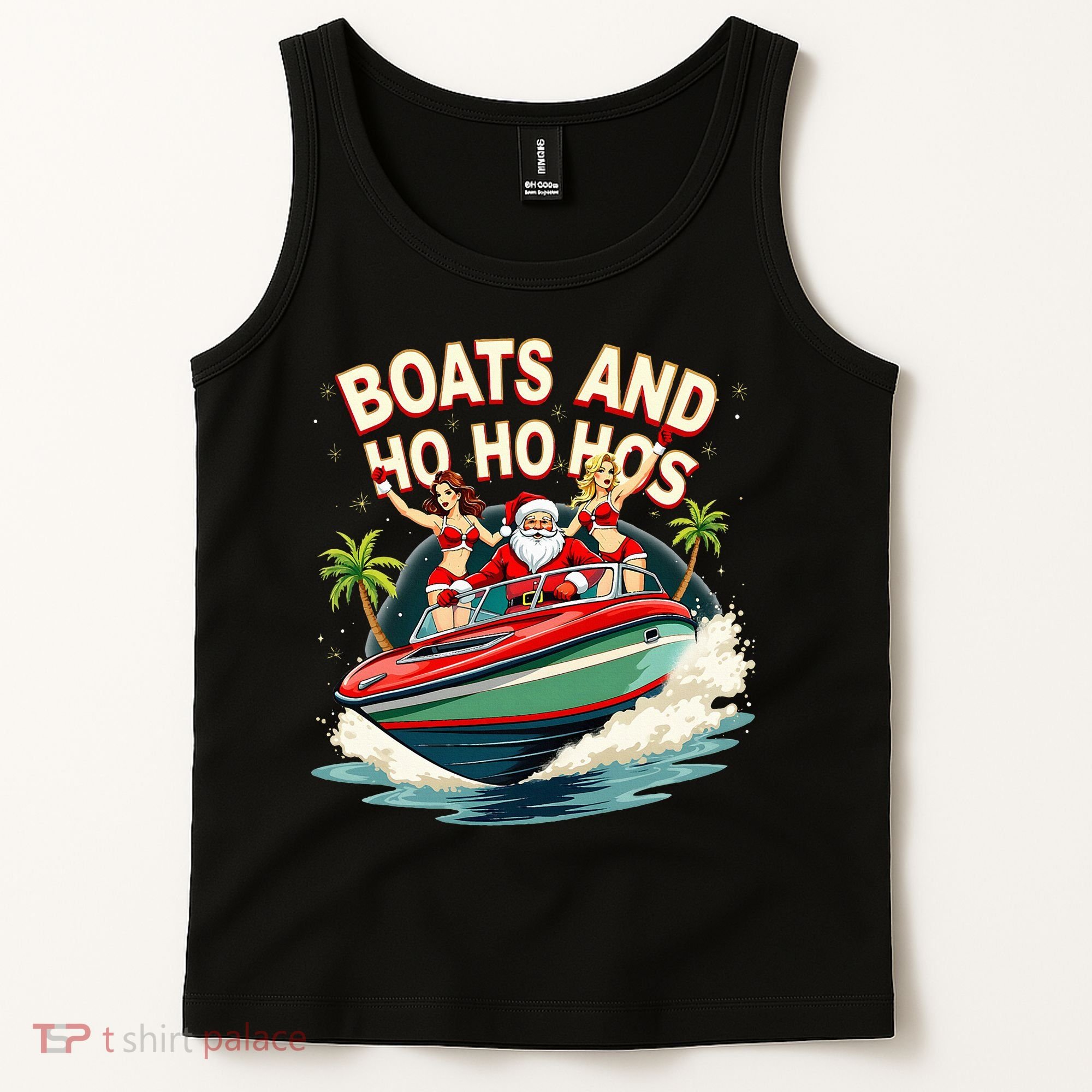 Funny Santa Christmas Boats And Ho Ho Hos Tank Top