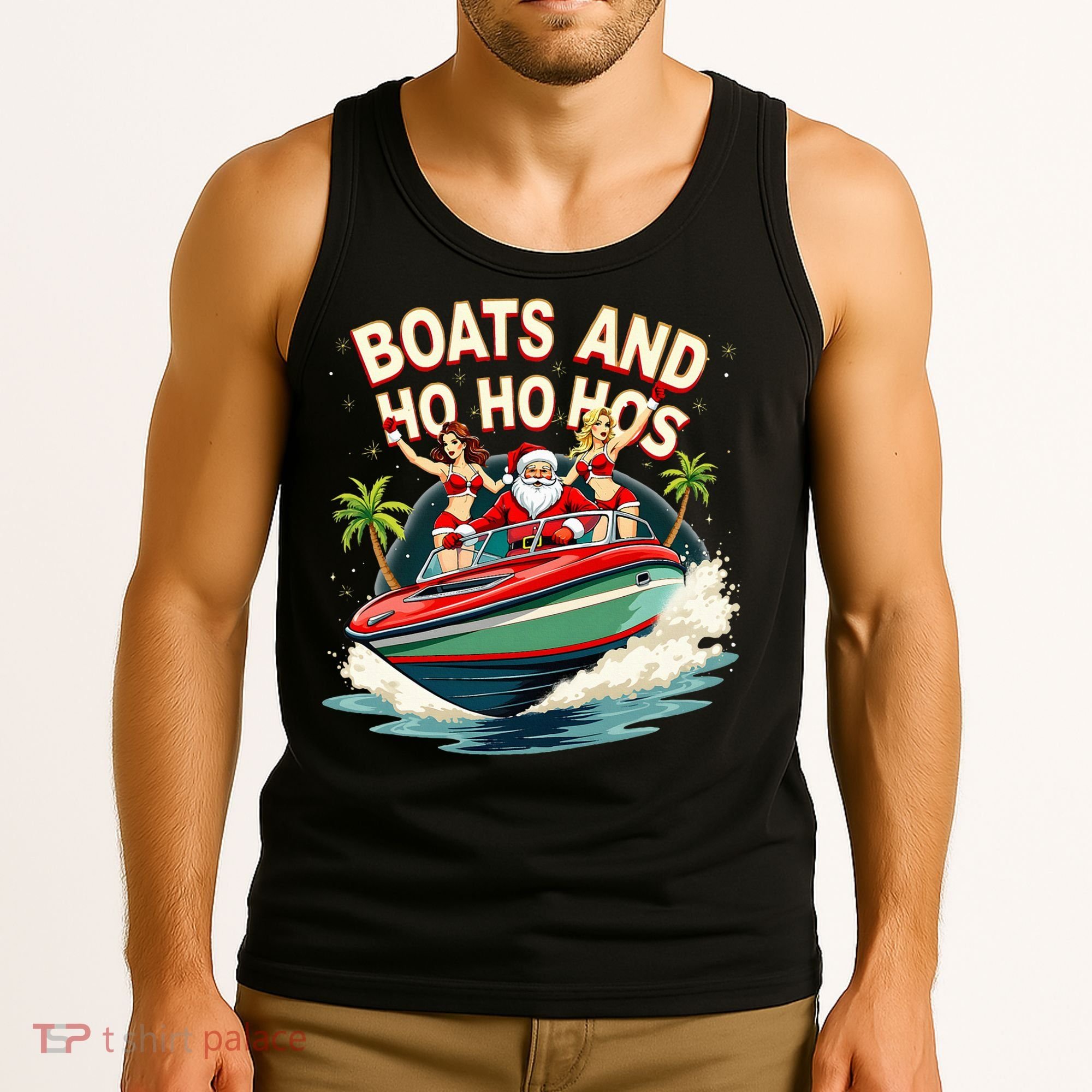 Funny Santa Christmas Boats And Ho Ho Hos Tank Top