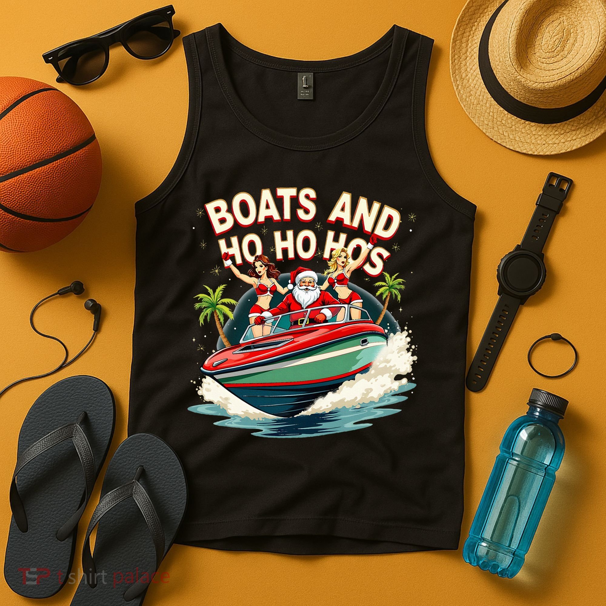 Funny Santa Christmas Boats And Ho Ho Hos Tank Top