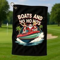 Funny Santa Christmas Boats And Ho Ho Hos Golf Towel thumb 1