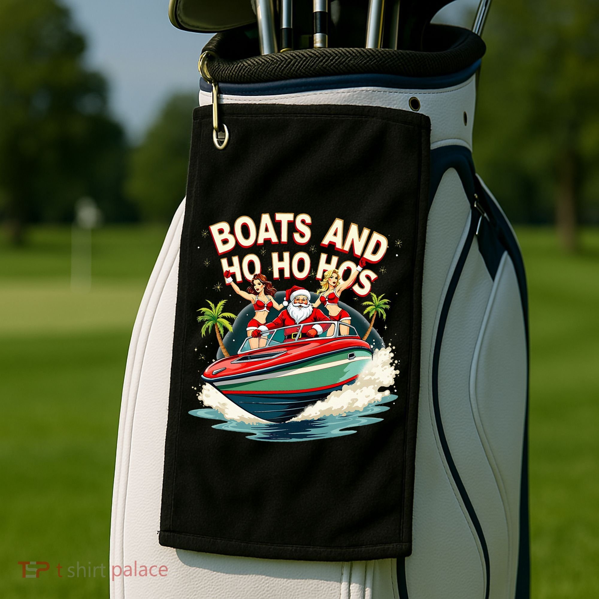 Funny Santa Christmas Boats And Ho Ho Hos Golf Towel