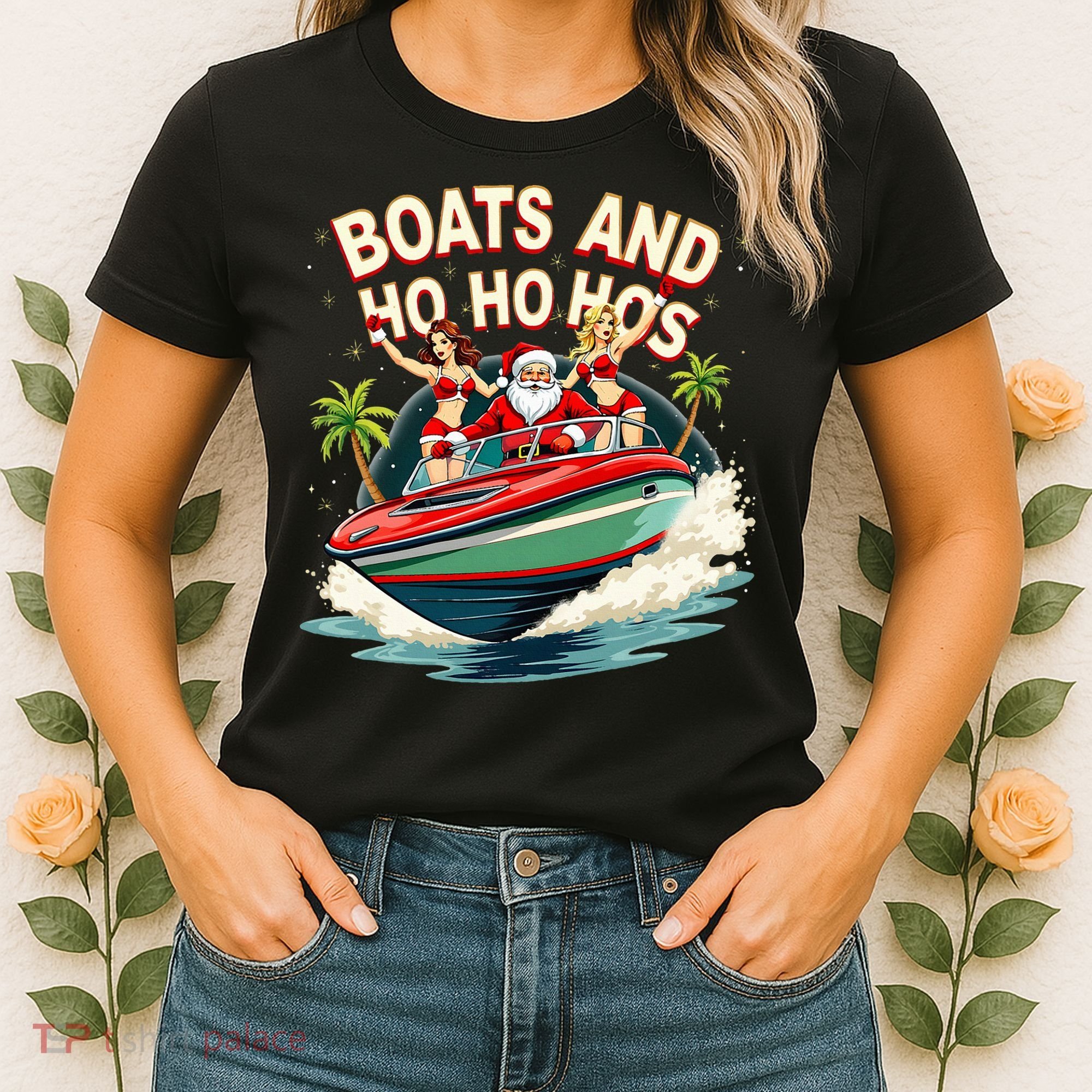 Funny Santa Christmas Boats And Ho Ho Hos Women's T-Shirt