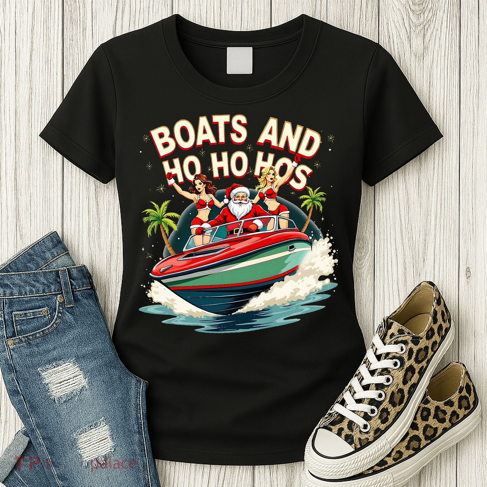 Funny Santa Christmas Boats And Ho Ho Hos Women's T-Shirt