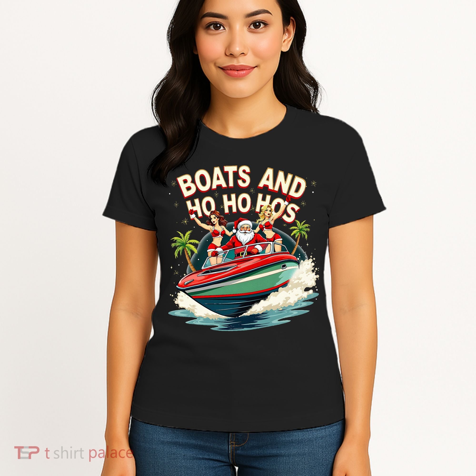 Funny Santa Christmas Boats And Ho Ho Hos Women's T-Shirt