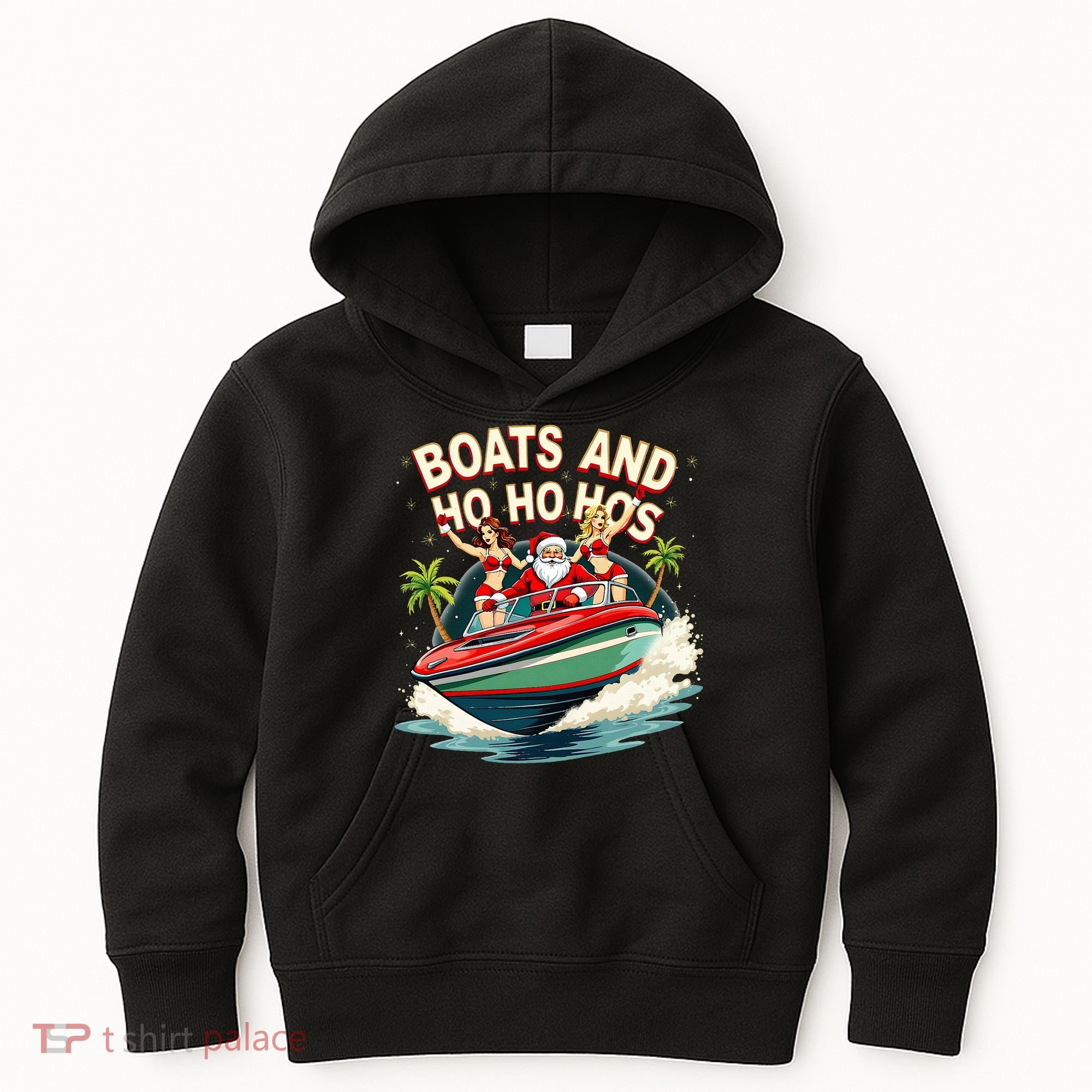 Funny Santa Christmas Boats And Ho Ho Hos Kids Hoodie