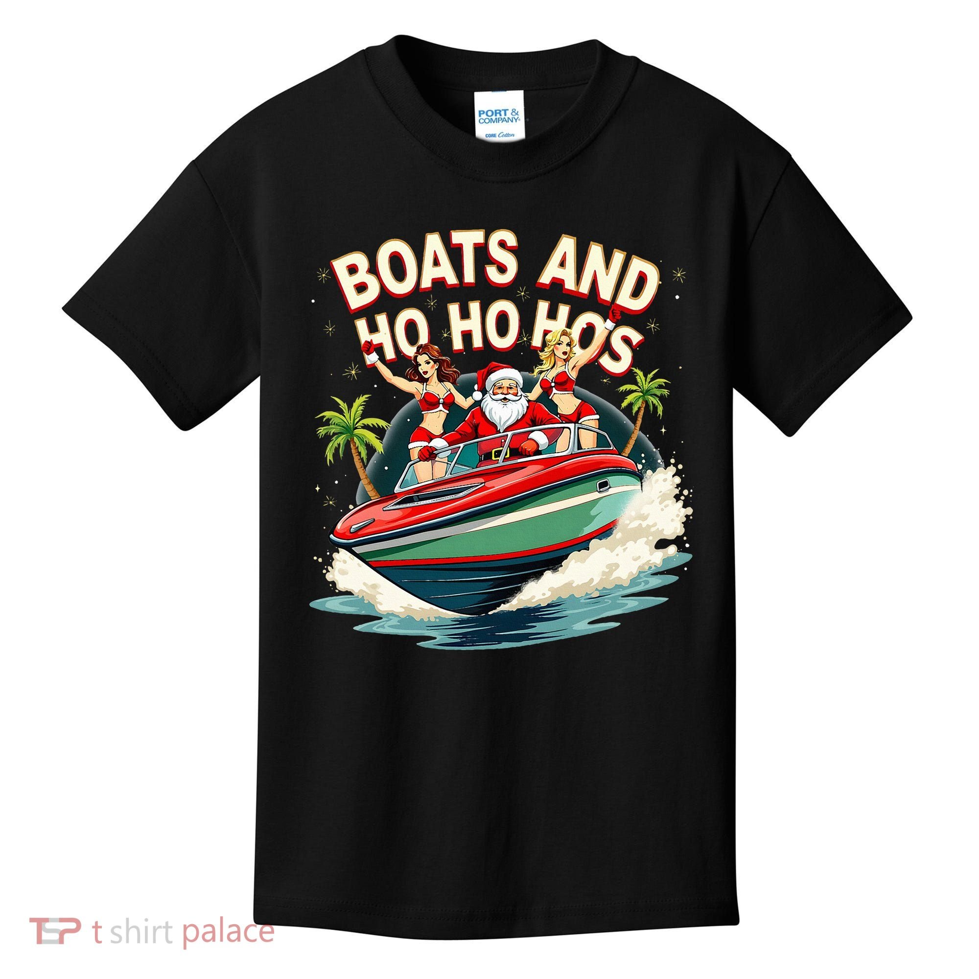 Funny Santa Christmas Boats And Ho Ho Hos Kids T-Shirt