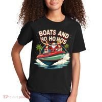 Funny Santa Christmas Boats And Ho Ho Hos Kids T-Shirt thumb 2