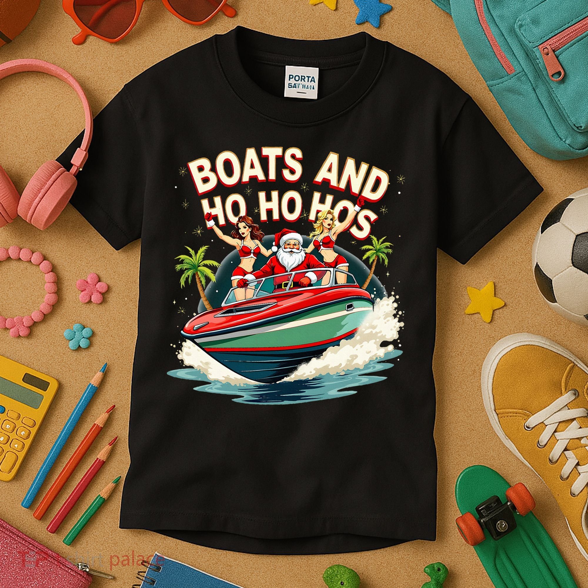 Funny Santa Christmas Boats And Ho Ho Hos Kids T-Shirt