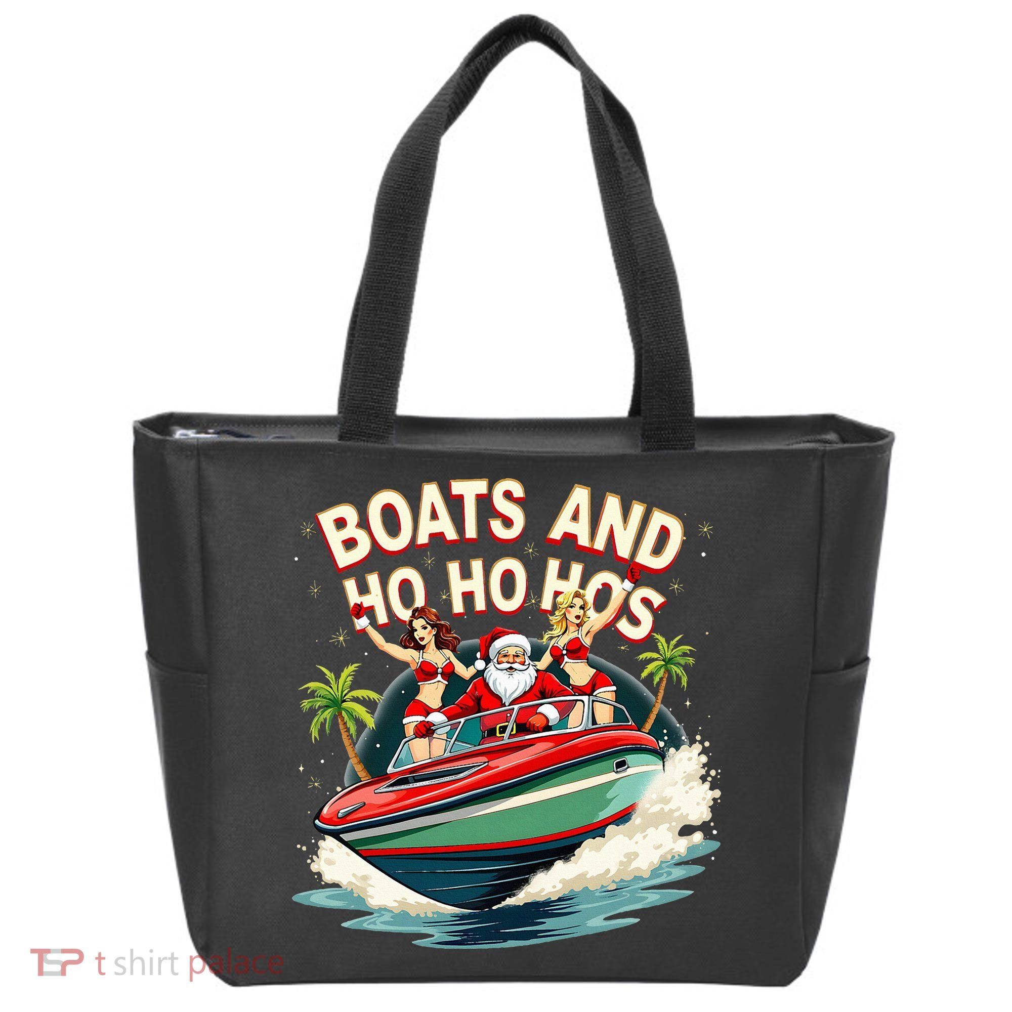 Funny Santa Christmas Boats And Ho Ho Hos Tote Bag