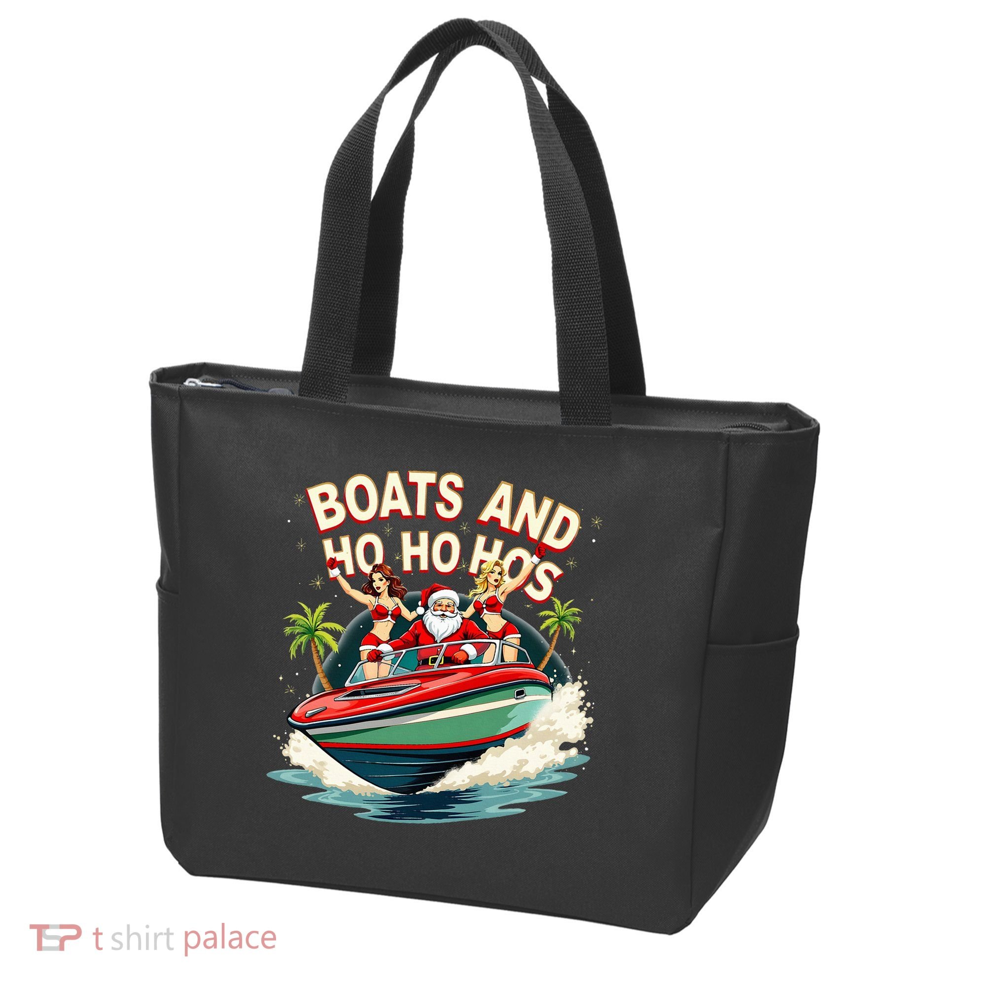 Funny Santa Christmas Boats And Ho Ho Hos Tote Bag