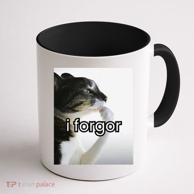 Funny Silly Cat Meme I Forgor Cringe Brainrot Meme Gift Coffee Mug back