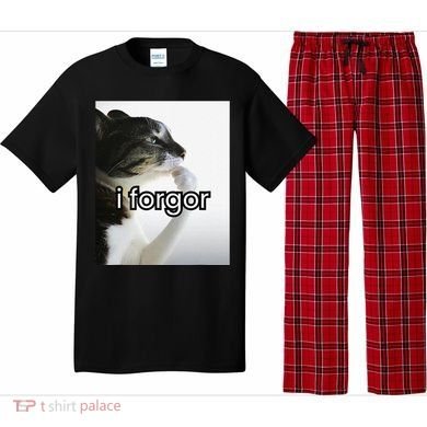 Funny Silly Cat Meme I Forgor Cringe Brainrot Meme Gift Pajama Set