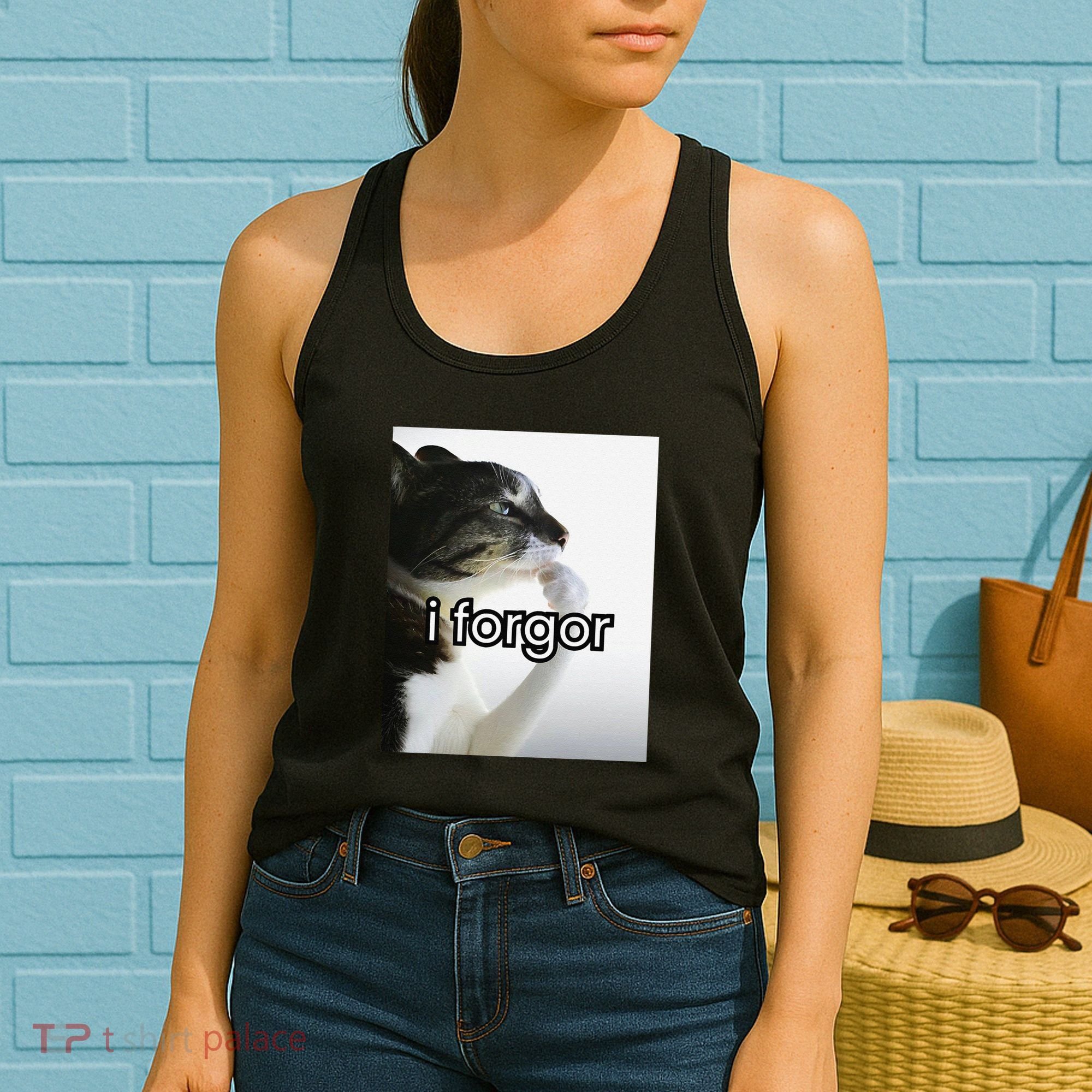 Funny Silly Cat Meme I Forgor Cringe Brainrot Meme Gift Women's Tank Top