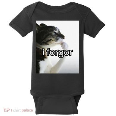 Funny Silly Cat Meme I Forgor Cringe Brainrot Meme Gift Baby Bodysuit