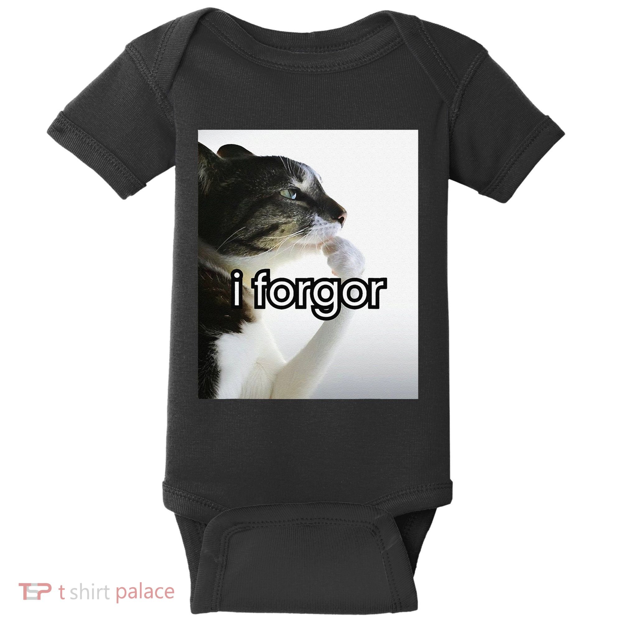 Funny Silly Cat Meme I Forgor Cringe Brainrot Meme Gift Baby Bodysuit