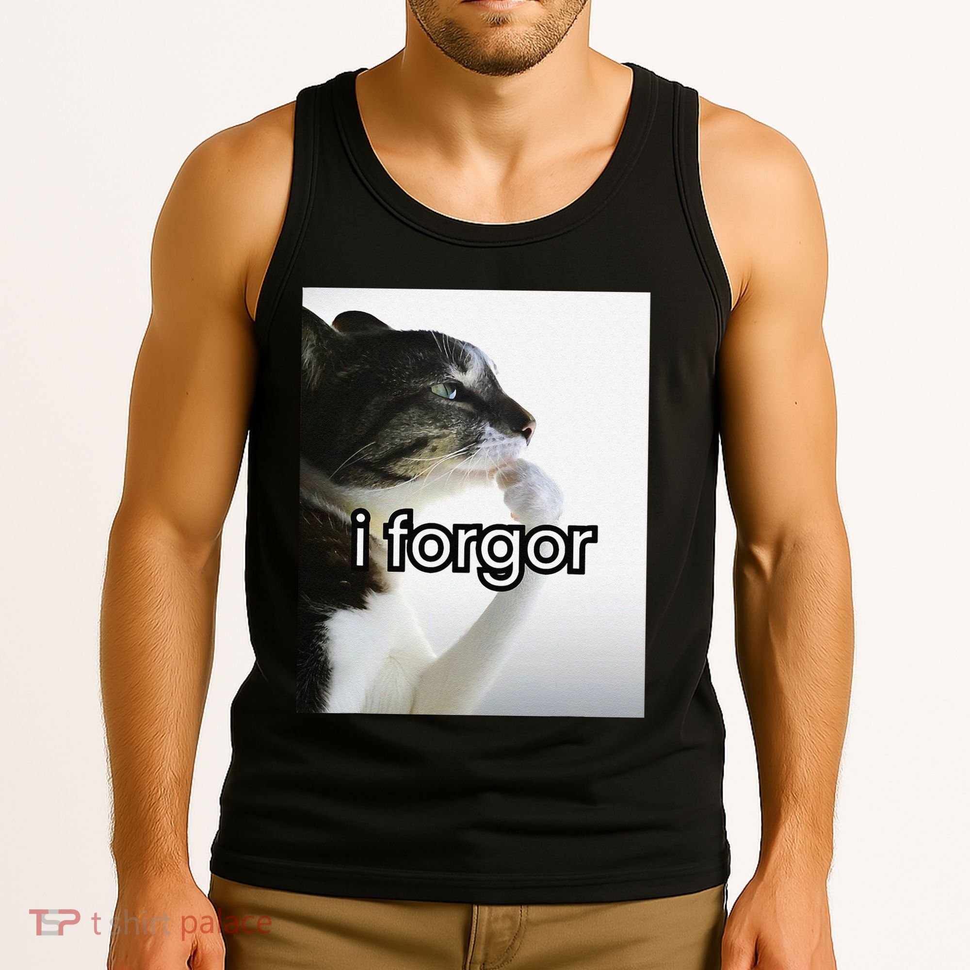 Funny Silly Cat Meme I Forgor Cringe Brainrot Meme Gift Tank Top