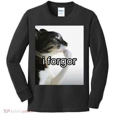 Funny Silly Cat Meme I Forgor Cringe Brainrot Meme Gift Kids Long Sleeve Shirt