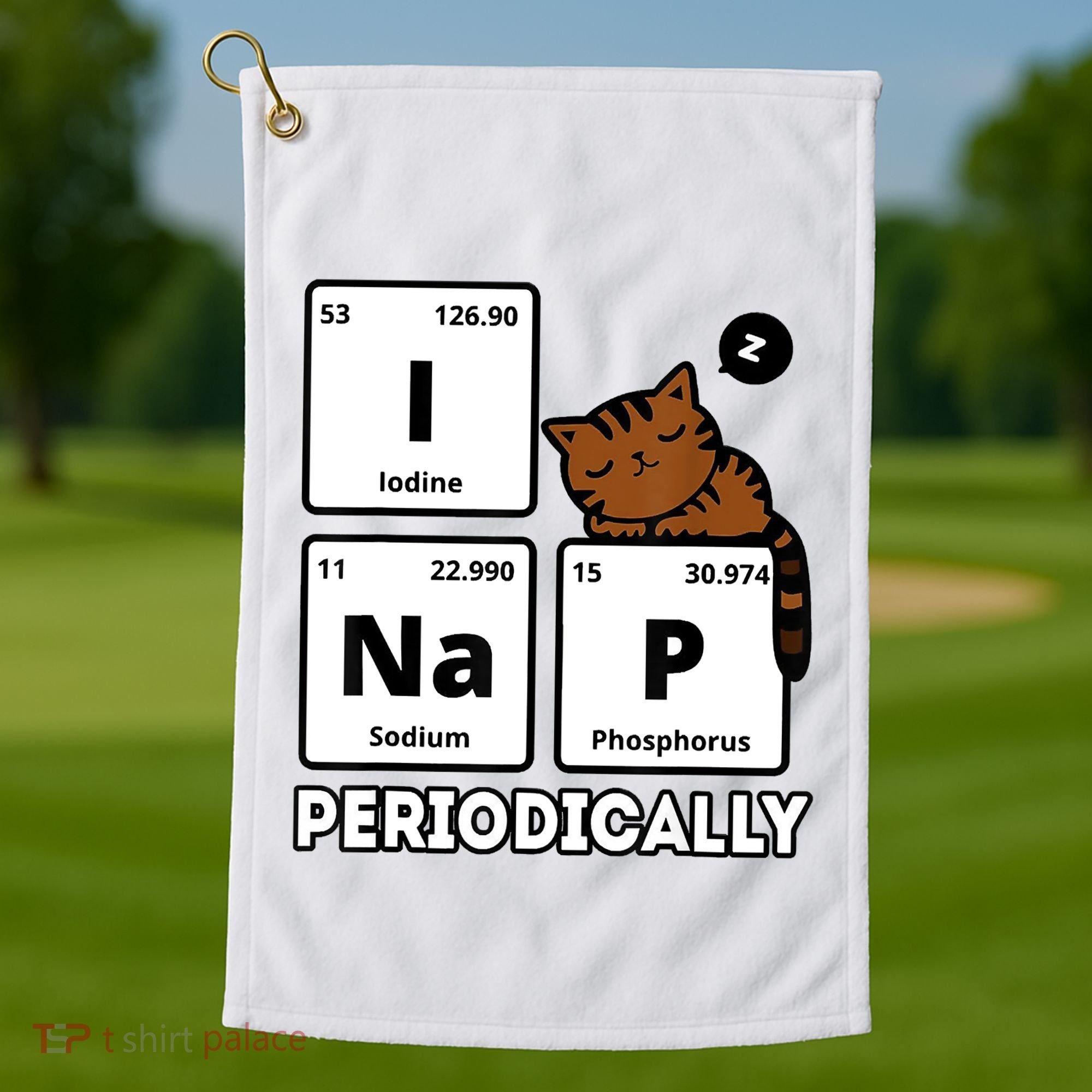 Funny Science Cat I Nap Periodically Cats Lovers Chemistry Golf Towel