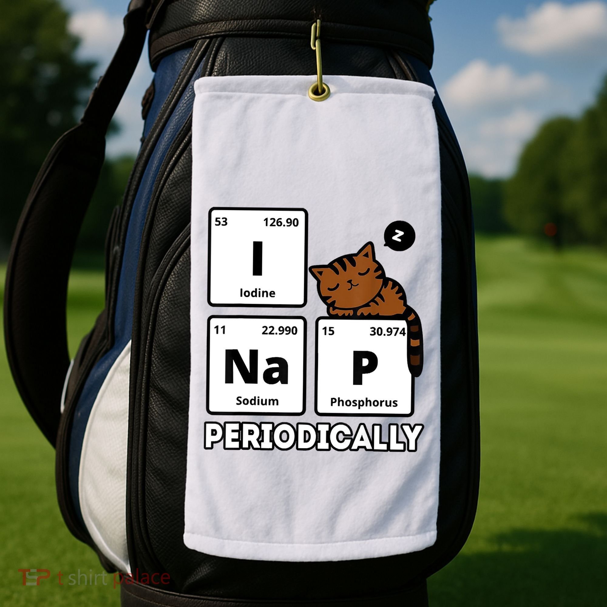 Funny Science Cat I Nap Periodically Cats Lovers Chemistry Golf Towel