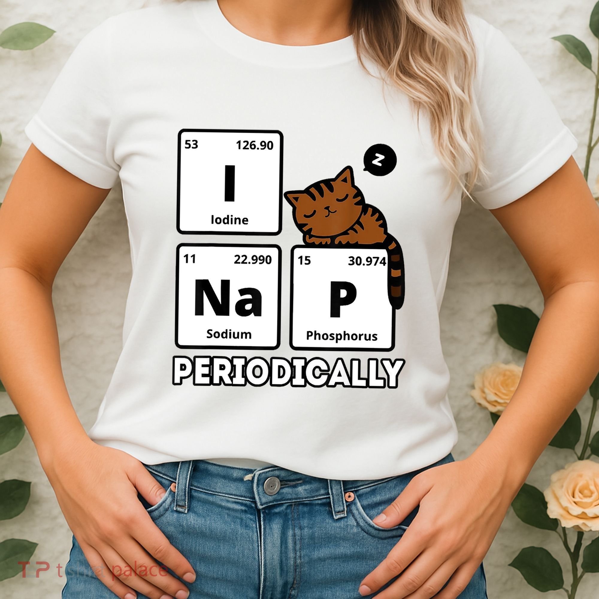 Funny Science Cat I Nap Periodically Cats Lovers Chemistry Women's T-Shirt