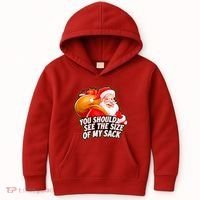 Funny Santa Claus You Should See The Size Of My Sack Kids Hoodie thumb 0