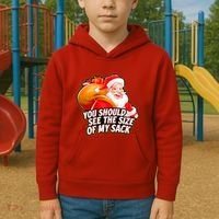 Funny Santa Claus You Should See The Size Of My Sack Kids Hoodie thumb 2