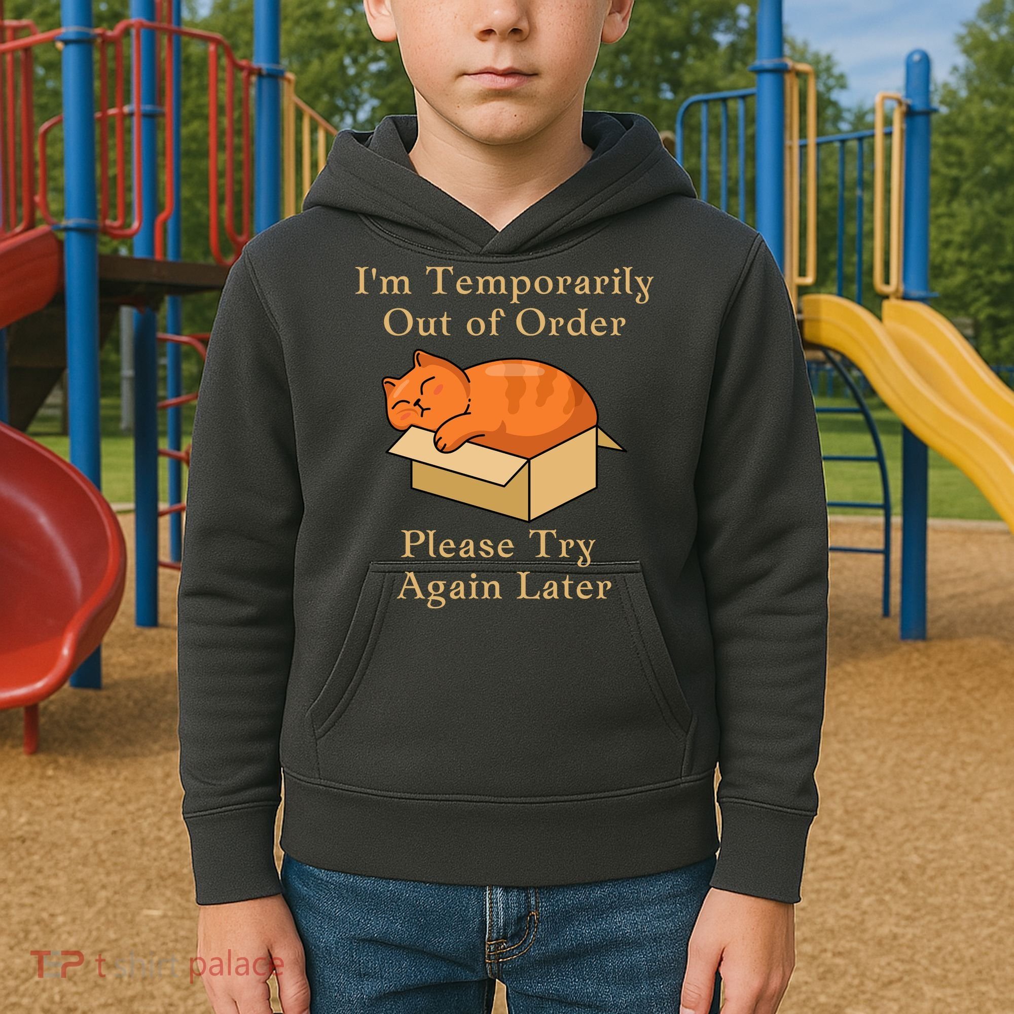 Funny Sleepy Cat Temporarily Out Of Order Kids Hoodie