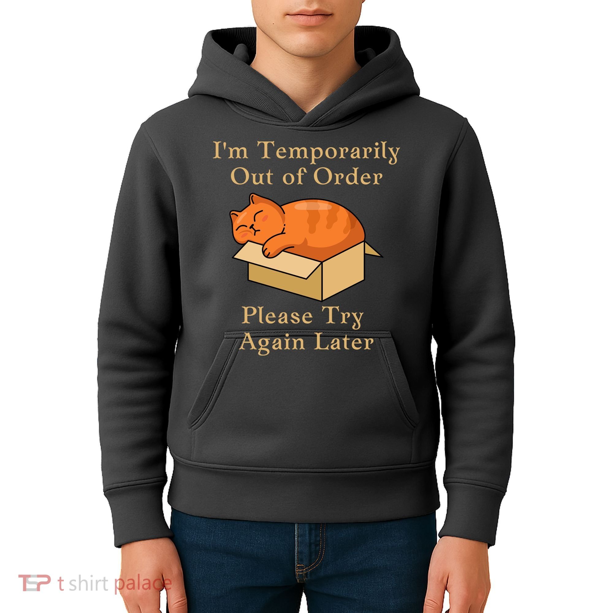 Funny Sleepy Cat Temporarily Out Of Order Kids Hoodie