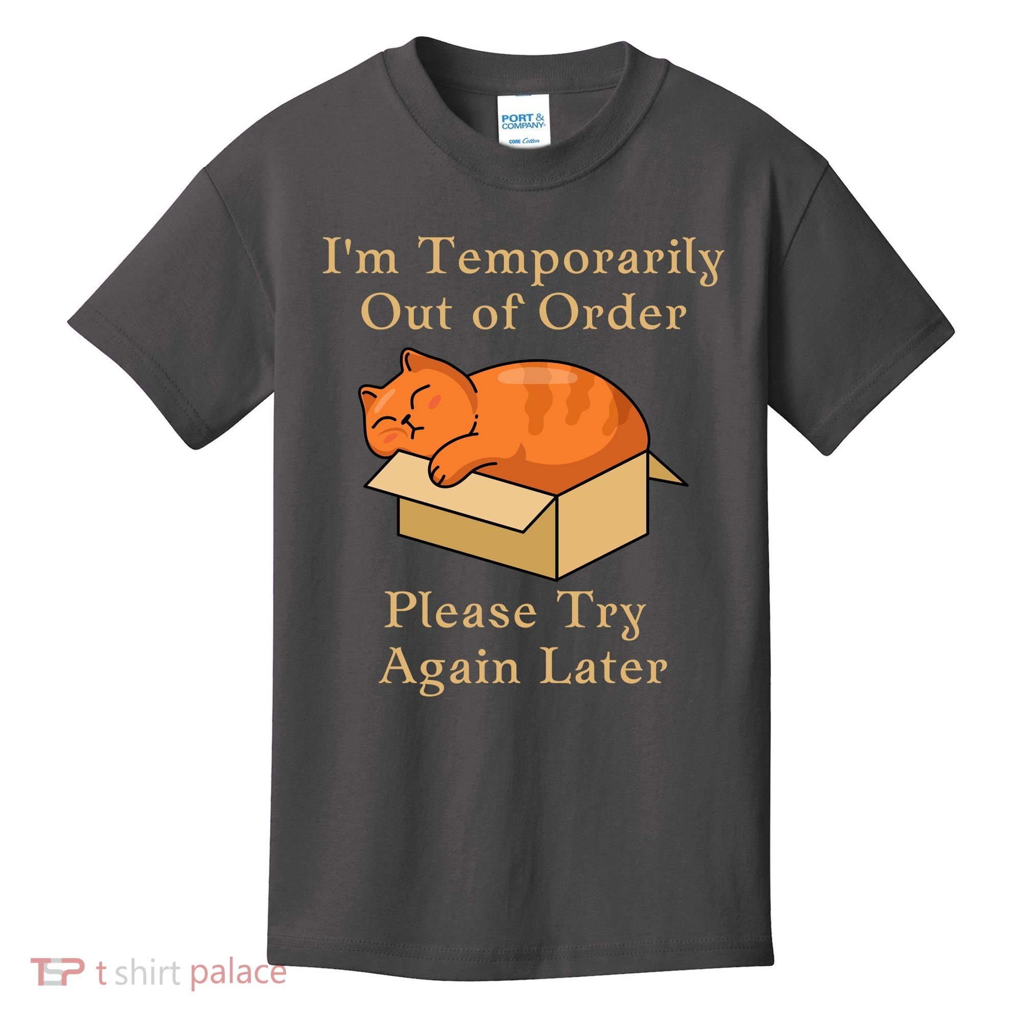 Funny Sleepy Cat Temporarily Out Of Order Kids T-Shirt