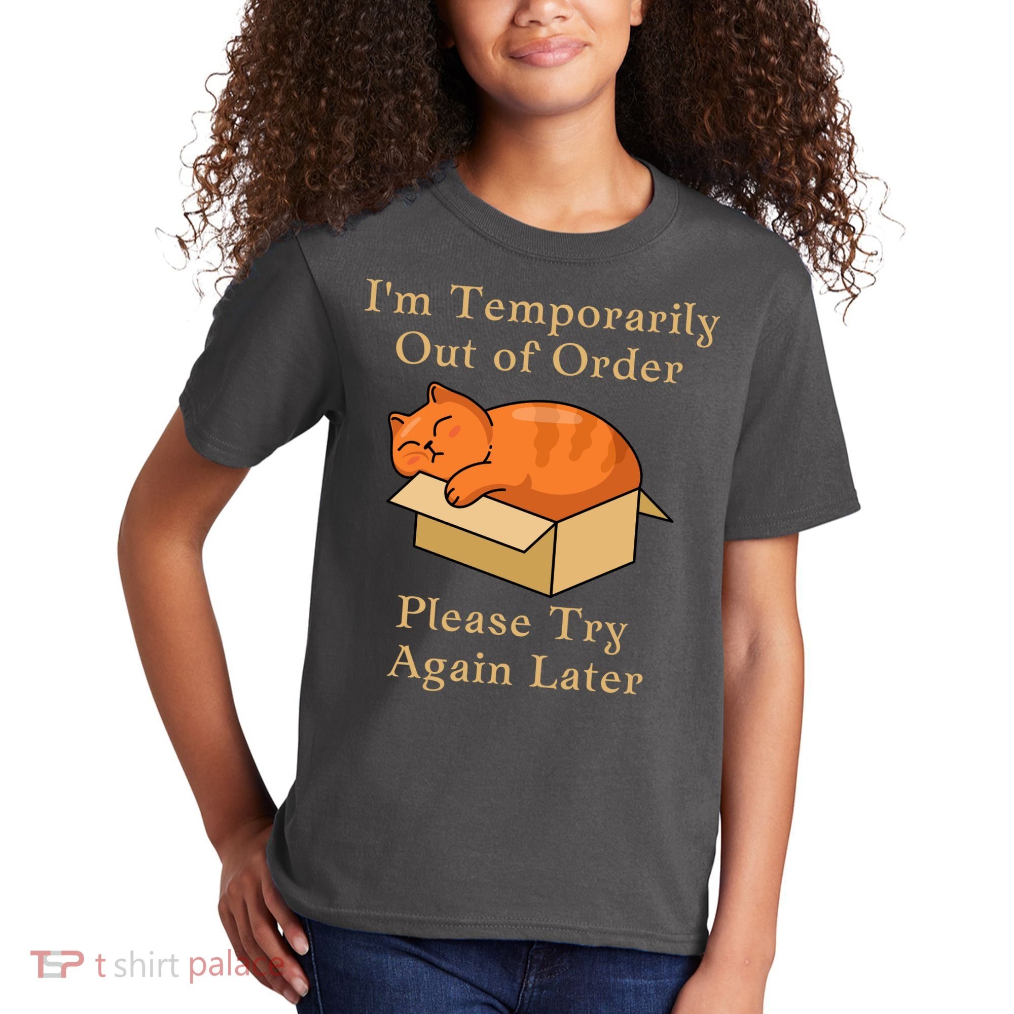 Funny Sleepy Cat Temporarily Out Of Order Kids T-Shirt