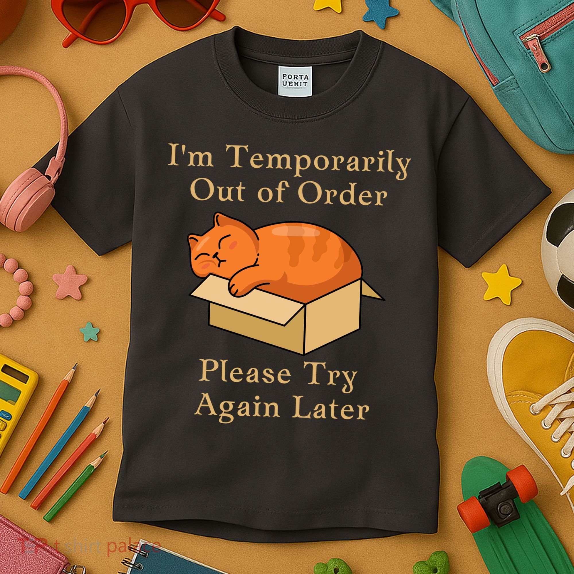 Funny Sleepy Cat Temporarily Out Of Order Kids T-Shirt