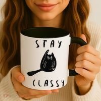 Funny Stay Classy Sarcastic Black Cat Cute Kitten Lover Gift Coffee Mug thumb 3