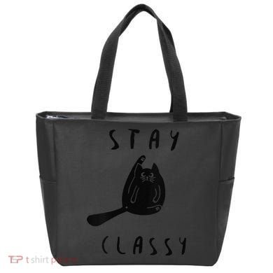 Funny Stay Classy Sarcastic Black Cat Cute Kitten Lover Gift Tote Bag
