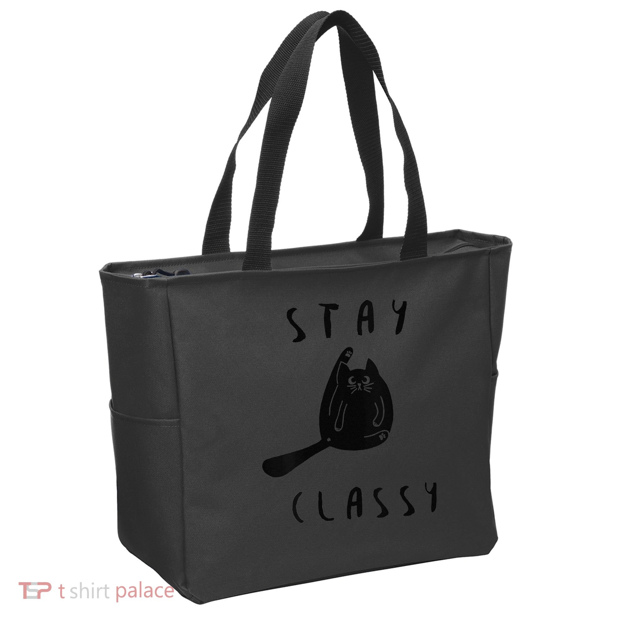 Funny Stay Classy Sarcastic Black Cat Cute Kitten Lover Gift Tote Bag