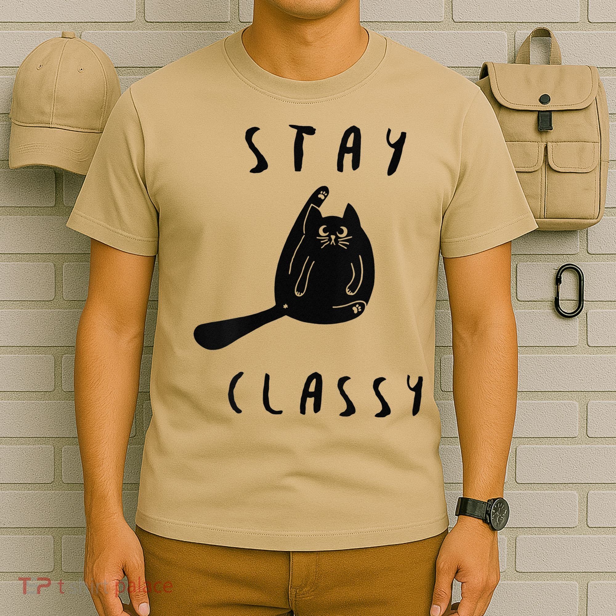 Funny Stay Classy Sarcastic Black Cat Cute Kitten Lover Gift T-Shirt