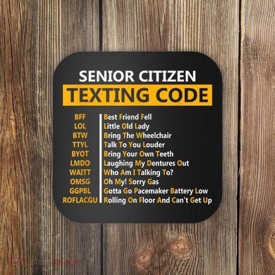 Funny Senior Citizens Texting Code Fathers Day For Grandpa Coaster