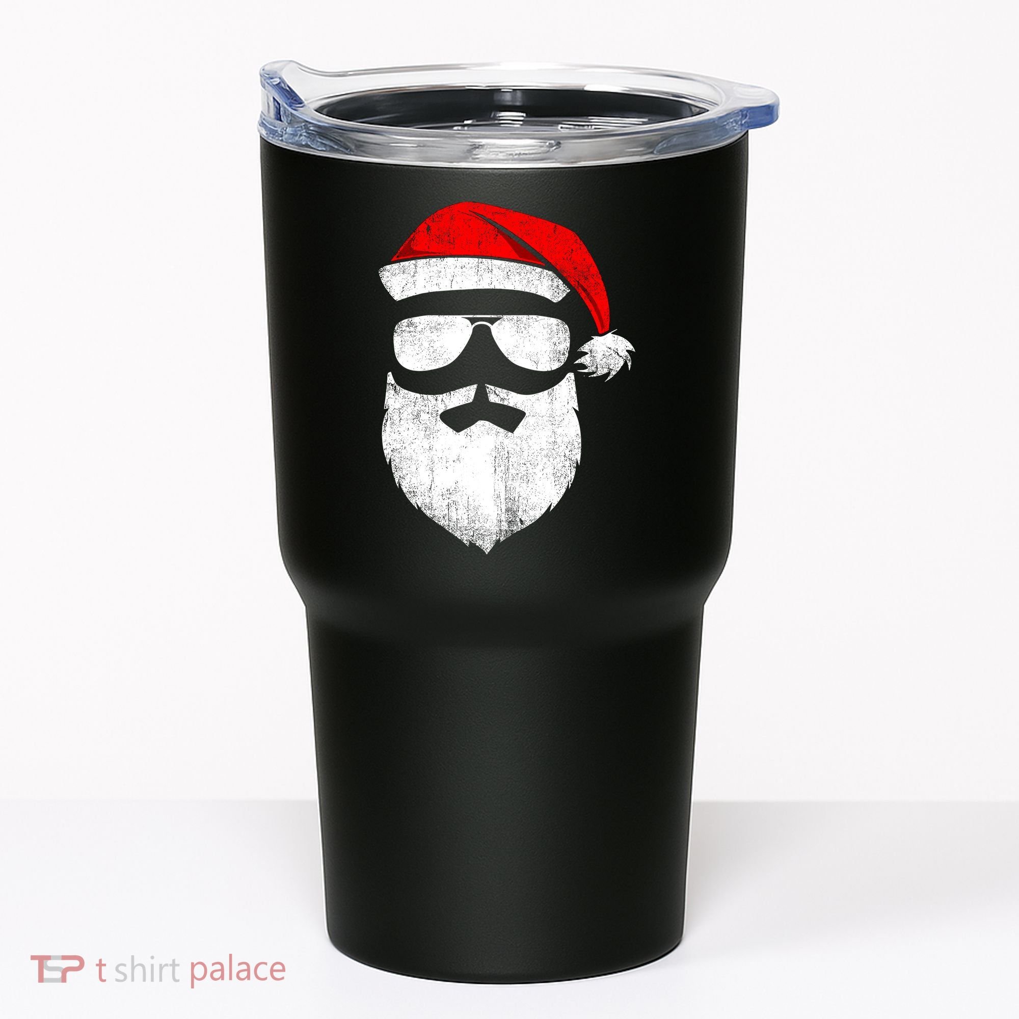 Funny Santa Claus Face Sunglasses With Hat Beard Christmas Tumbler