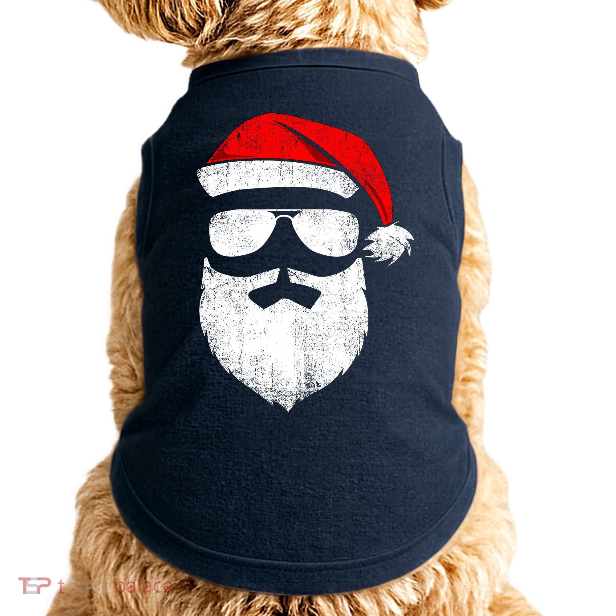 Funny Santa Claus Face Sunglasses With Hat Beard Christmas Doggie Tank